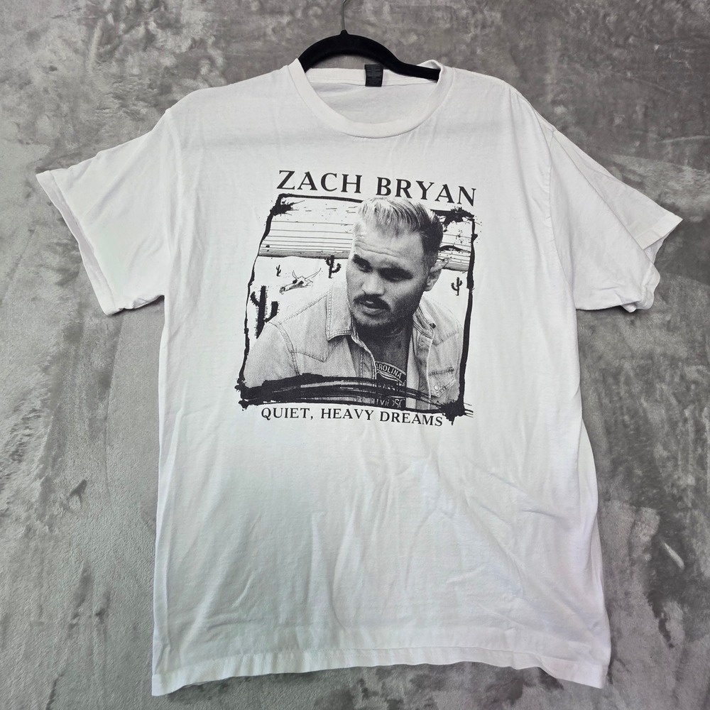 Zach Bryan Quiet Heavy Dreams Graphic T-Shirt White Mens Medium Gildan Cotton
